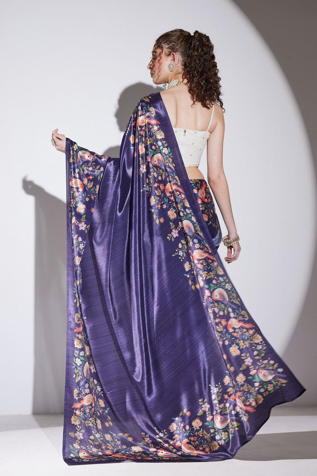 Purple Printed Silk Blend Ready to Wear Saree (ACA9582)