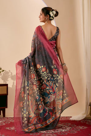 Olive Green Printed Silk Blend Ready to Wear Saree (ACA9583)