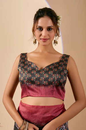 Olive Green Printed Silk Blend Ready to Wear Saree (ACA9583)