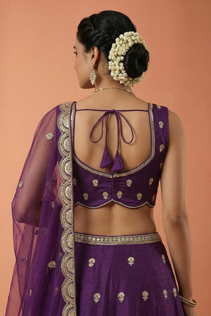 Purple Floral Embroidered Chinon Lehenga (ACA9585)