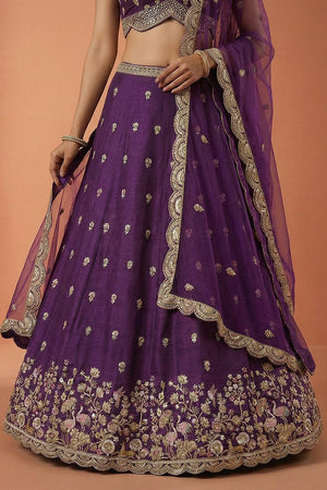 Purple Floral Embroidered Chinon Lehenga (ACA9585)
