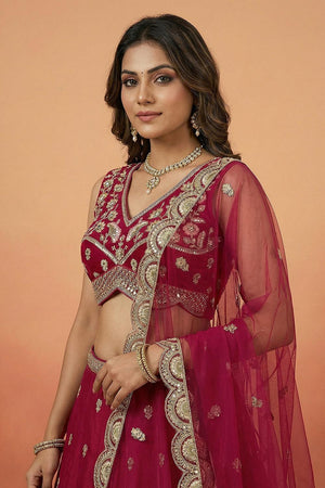 Pink Floral Embroidered Chinon Lehenga (ACA9587)