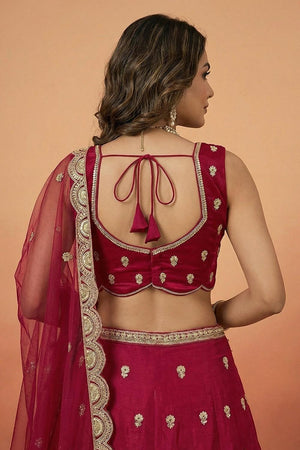 Pink Floral Embroidered Chinon Lehenga (ACA9587)