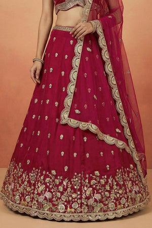 Pink Floral Embroidered Chinon Lehenga (ACA9587)