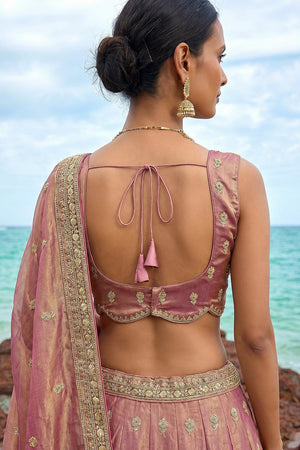Pink Floral Embroidered Tissue Lehenga (ACA9589)