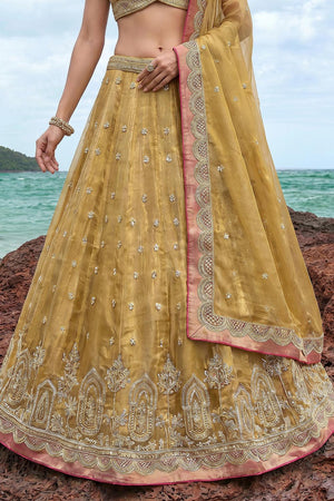 Mustard Floral Embroidered Tissue Lehenga (ACA9590)