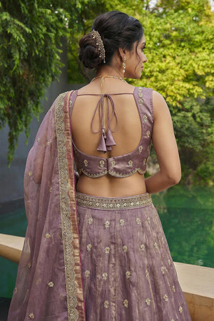Mauve Floral Embroidered Tissue Lehenga (ACA9591)