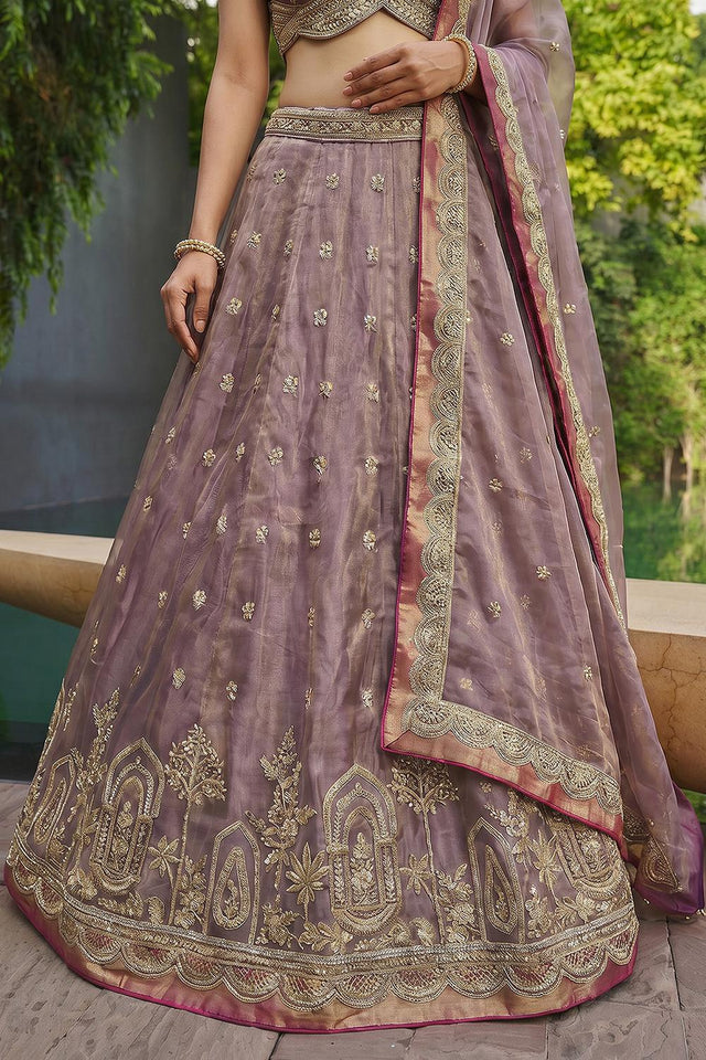 Mauve Floral Embroidered Tissue Lehenga (ACA9591)