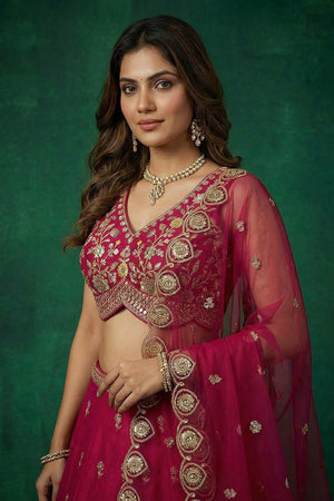 Pink Floral Embroidered Chinon Lehenga (ACA9592)