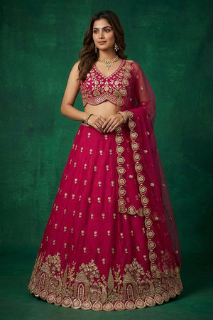 Pink Floral Embroidered Chinon Lehenga (ACA9592)