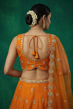 Orange Floral Embroidered Chinon Lehenga (ACA9595)