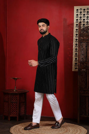 Mens Black Woven Cotton Kurta Set (ACA9608)