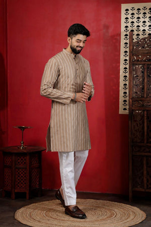 Mens Brown Woven Cotton Kurta Set (ACA9609)