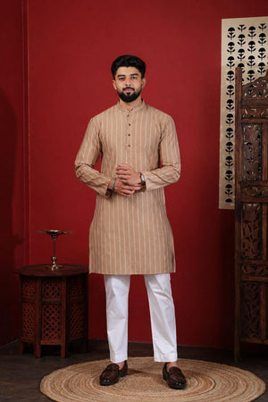 Mens Brown Woven Cotton Kurta Set (ACA9609)