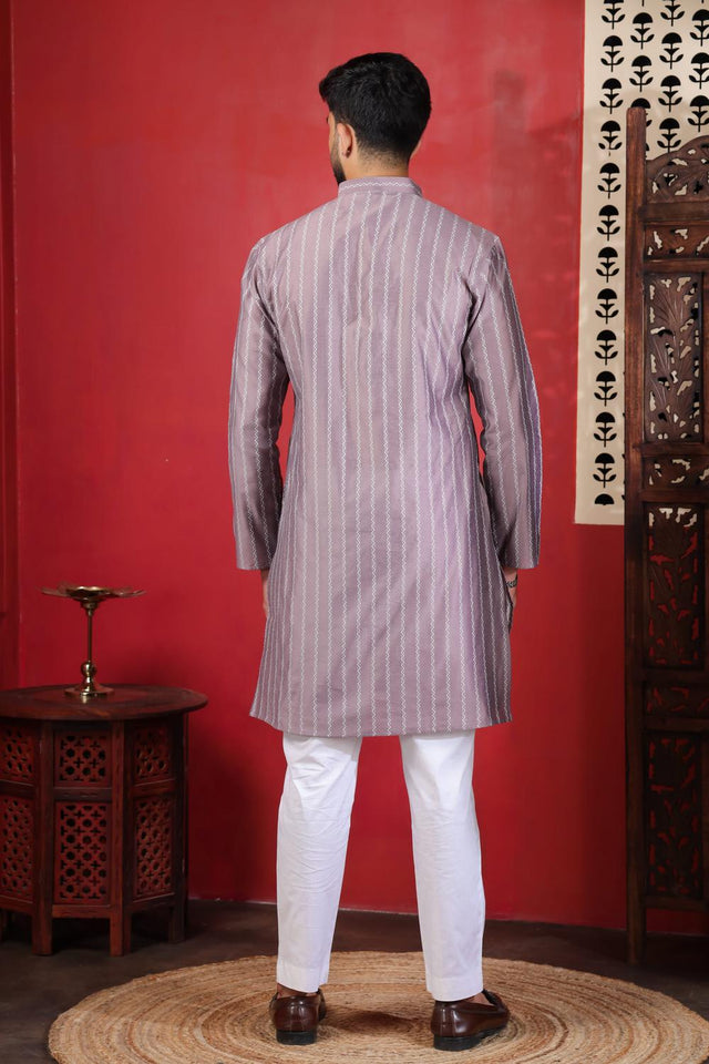 Mens Pink Woven Cotton Kurta Set (ACA9612)