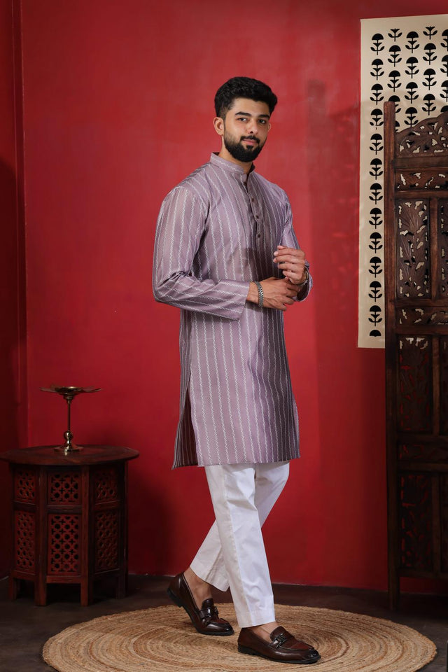 Mens Pink Woven Cotton Kurta Set (ACA9612)