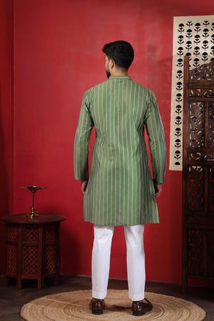 Mens Green Woven Cotton Kurta Set (ACA9613)
