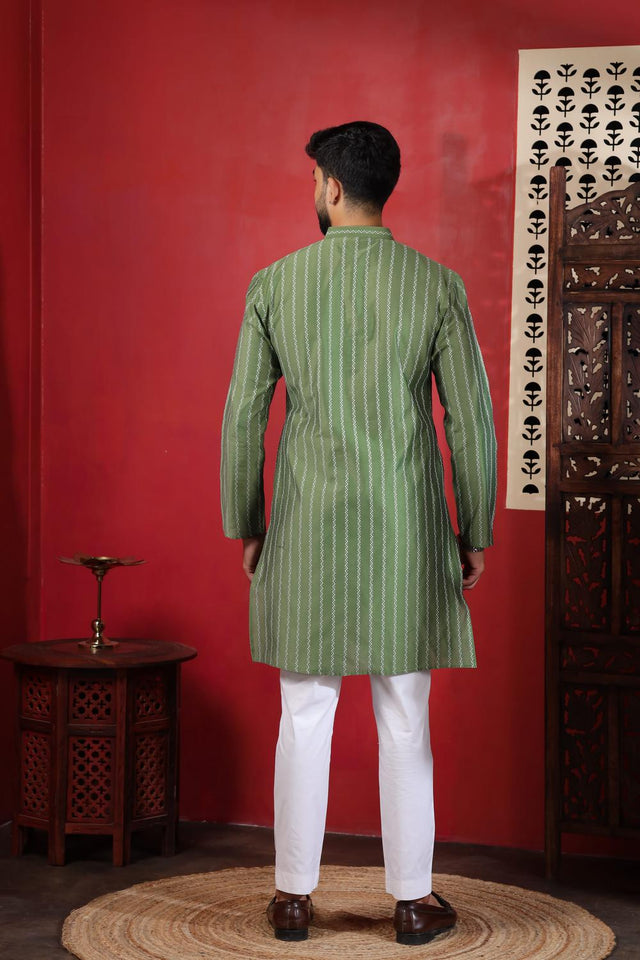 Mens Green Woven Cotton Kurta Set (ACA9613)