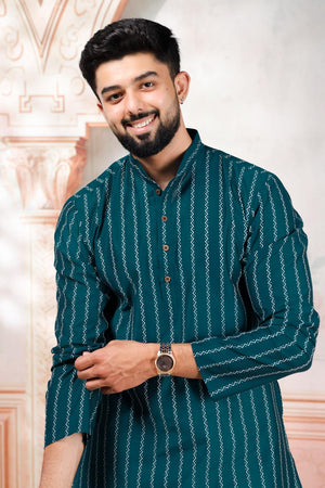 Mens Turquoise Woven Cotton Kurta Set (ACA9614)
