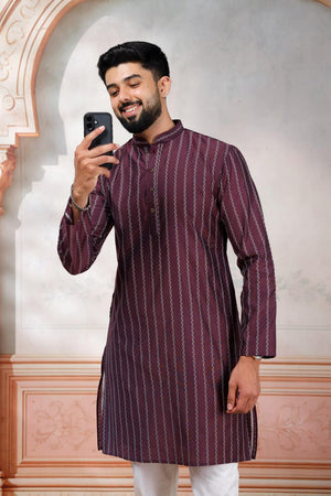Mens Wine Woven Cotton Kurta Set (ACA9615)