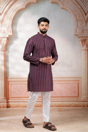 Mens Wine Woven Cotton Kurta Set (ACA9615)