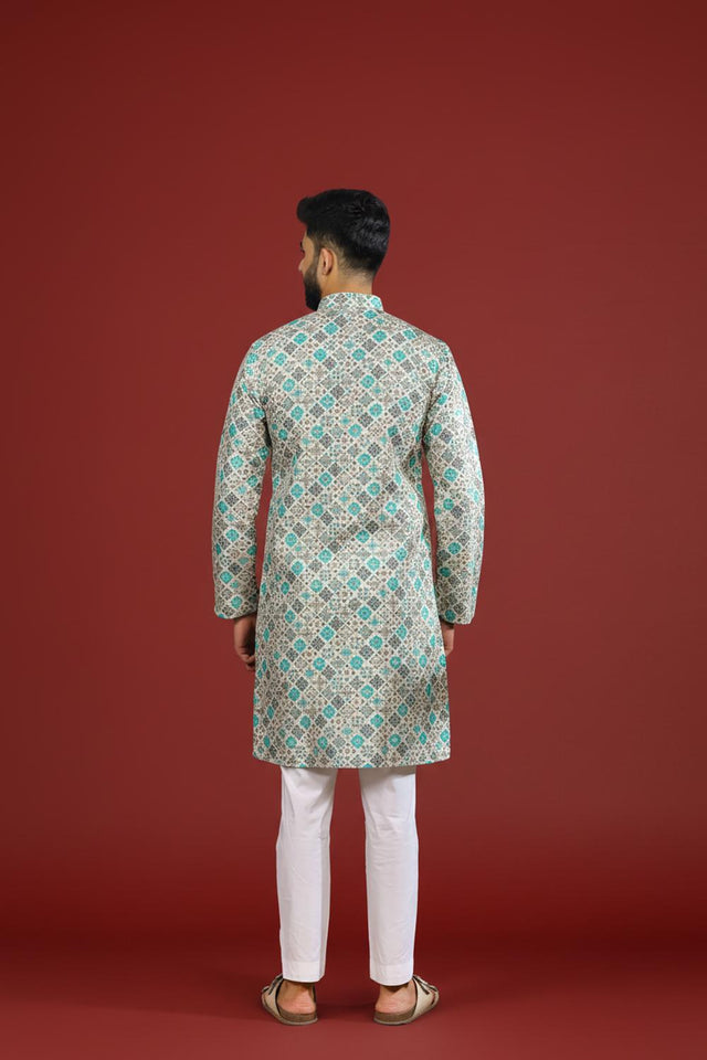 Mens Blue Printed Cotton Kurta Set (ACA9617)