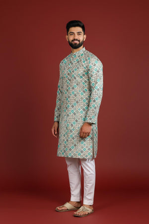 Mens Blue Printed Cotton Kurta Set (ACA9617)