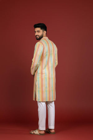Mens Multi Color Printed Art Silk Kurta Set (ACA9619)