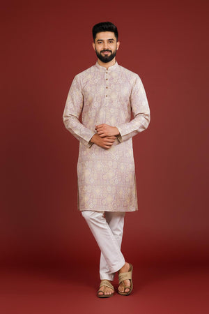 Mens Lavender Printed Art Silk Kurta Set (ACA9620)