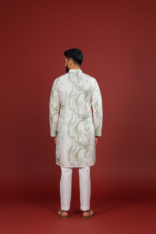 Mens Green Printed Art Silk Kurta Set (ACA9621)