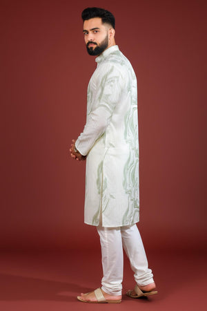 Mens Green Printed Art Silk Kurta Set (ACA9621)