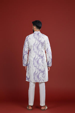 Mens Violet Printed Art Silk Kurta Set (ACA9627)