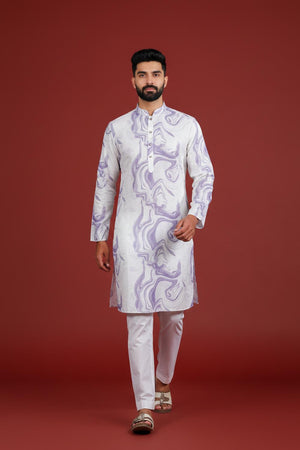 Mens Violet Printed Art Silk Kurta Set (ACA9627)