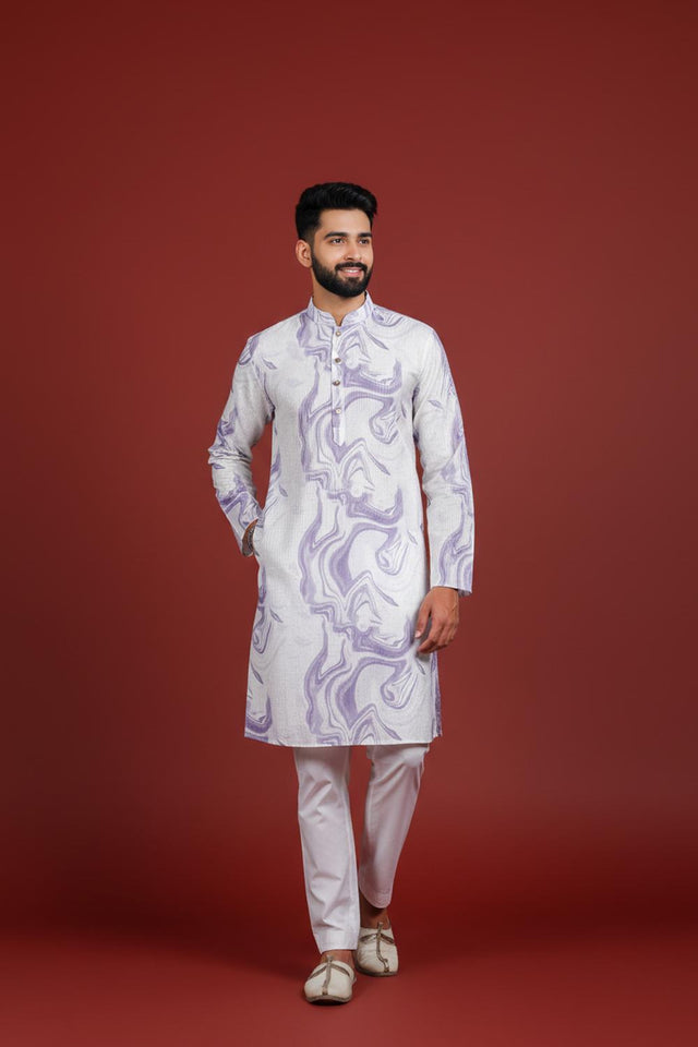 Mens Violet Printed Art Silk Kurta Set (ACA9627)