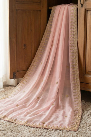 Light Pink Embroidered Organza Dupatta (ACA9644)