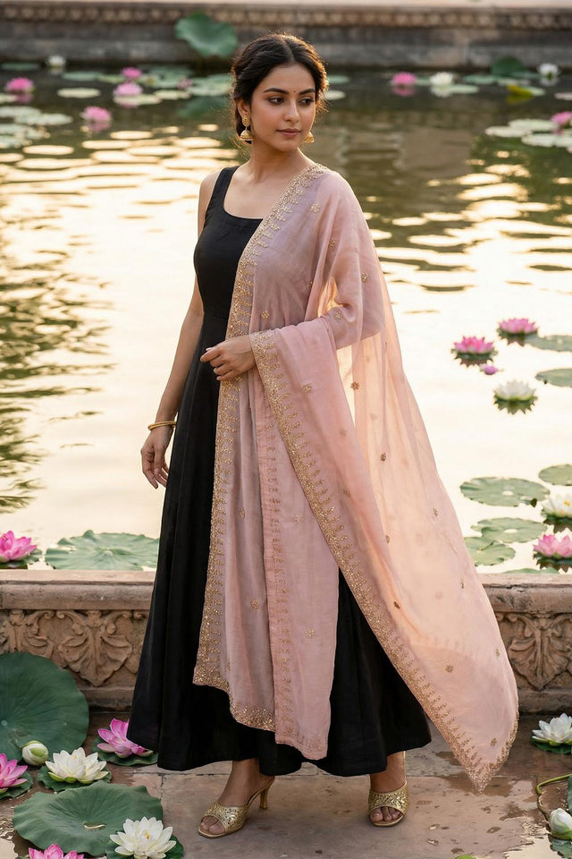 Light Pink Embroidered Organza Dupatta (ACA9644)