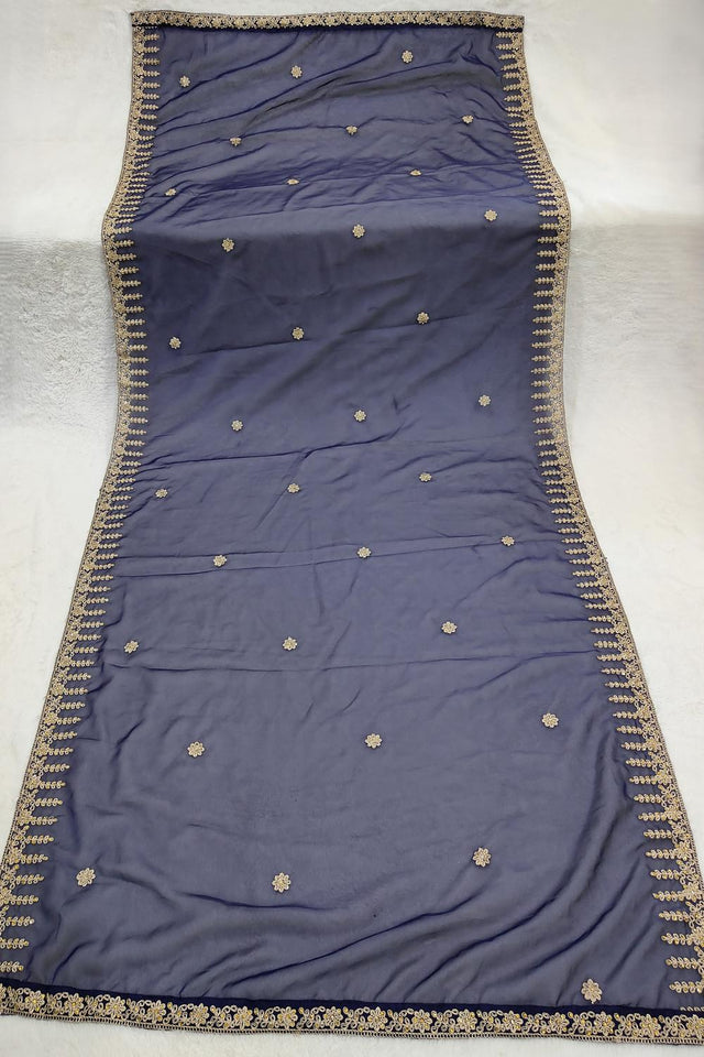 Blue Embroidered Organza Dupatta (ACA9645)