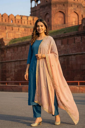 Peach Embroidered Organza Dupatta (ACA9646)