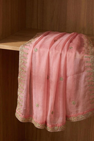 Pink Embroidered Organza Dupatta (ACA9647)