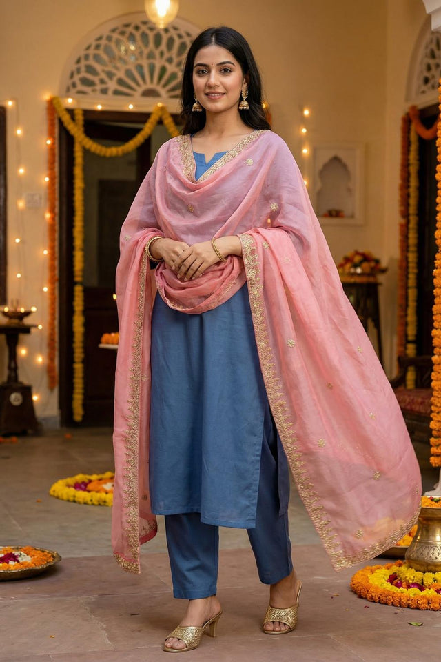 Pink Embroidered Organza Dupatta (ACA9647)