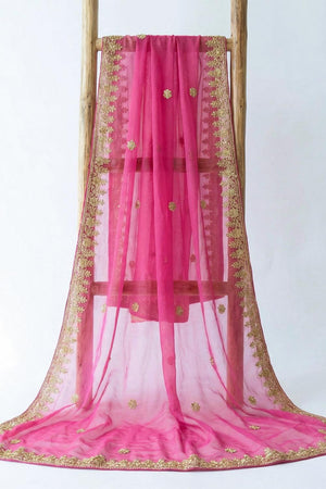 Dark Pink Embroidered Organza Dupatta (ACA9648)