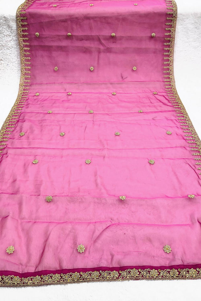 Dark Pink Embroidered Organza Dupatta (ACA9648)