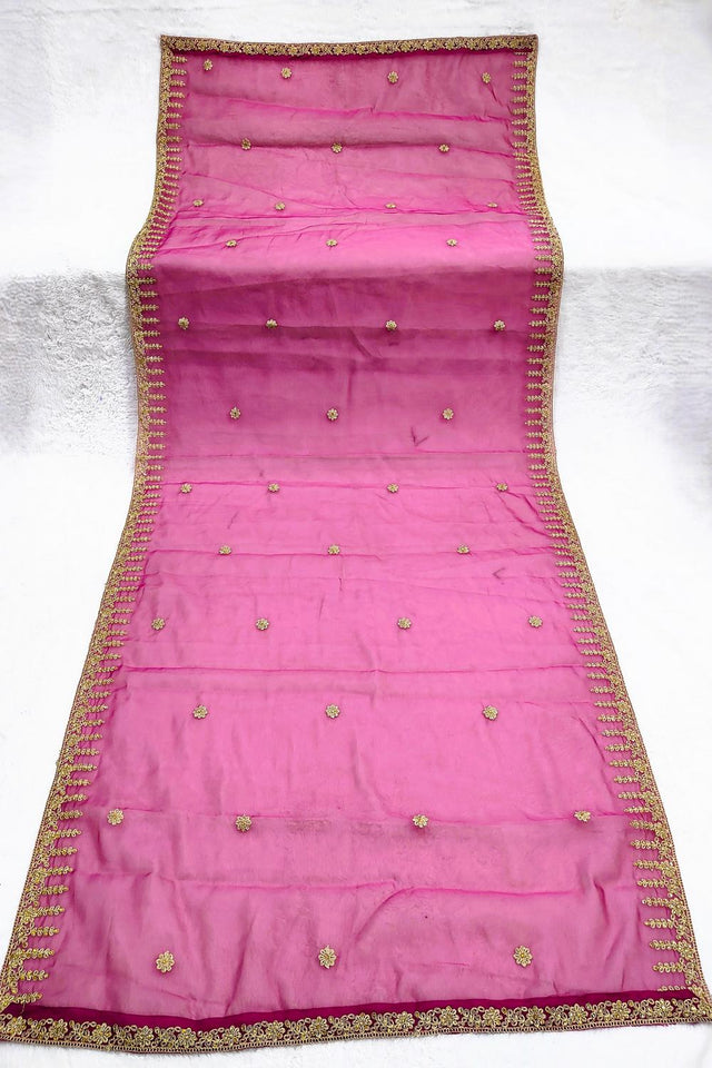 Dark Pink Embroidered Organza Dupatta (ACA9648)