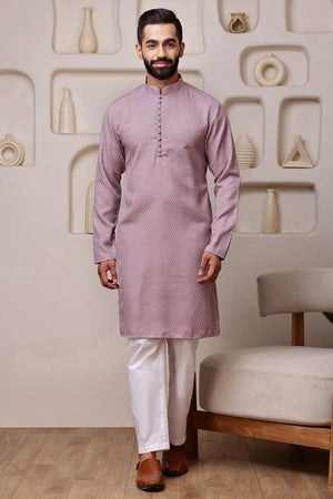 Mens Pink Sequin with Embroidered Cotton Blend Kurta Set (ACA9657)