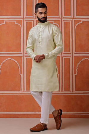 Mens Green Sequin with Embroidered Cotton Blend Kurta Set (ACA9658)