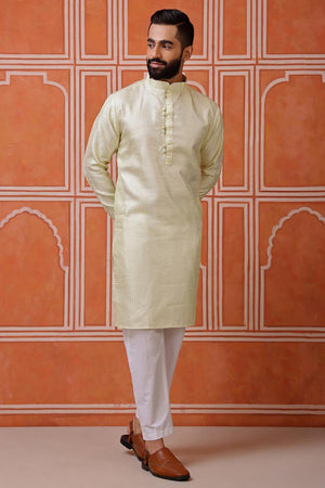 Mens Green Sequin with Embroidered Cotton Blend Kurta Set (ACA9658)