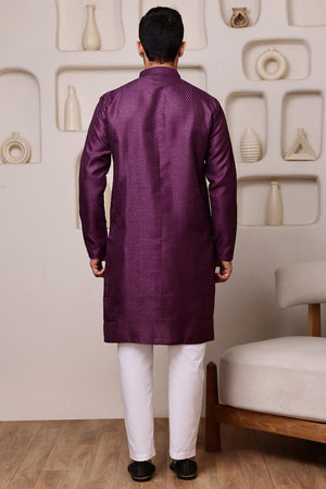 Mens Wine Sequin with Embroidered Cotton Blend Kurta Set (ACA9661)