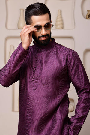Mens Wine Sequin with Embroidered Cotton Blend Kurta Set (ACA9661)
