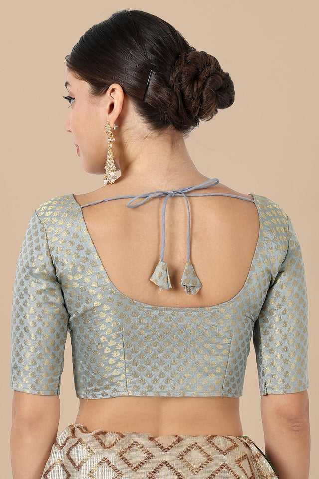 Grey Jacquard Woven Banarasi Silk Blouse (ACA9663)