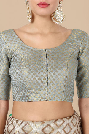 Grey Jacquard Woven Banarasi Silk Blouse (ACA9663)